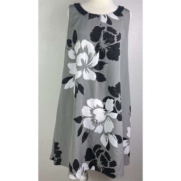 Vera Wang Floral Shift Dress Sleeveless Sz 4 Tropical Old Money Muted Neutral - Picture 1 of 13